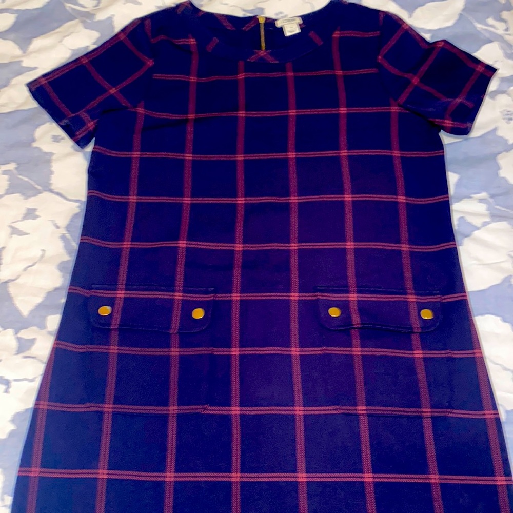 JCrew size 6 navy and red midi dress.